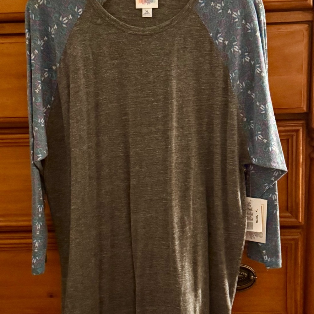Gray and Blue Raglan Sleeve Top